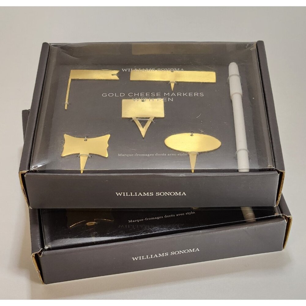 2 Boxes (10) Williams Sonoma Gold Tone Metal Cheese Board Marker Label Tag Picks